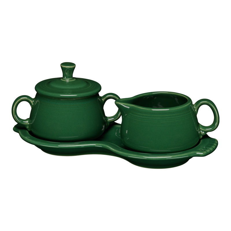 Ensemble de sucrier et bac à crème 4 pièces avec plateau Fiesta, Jade