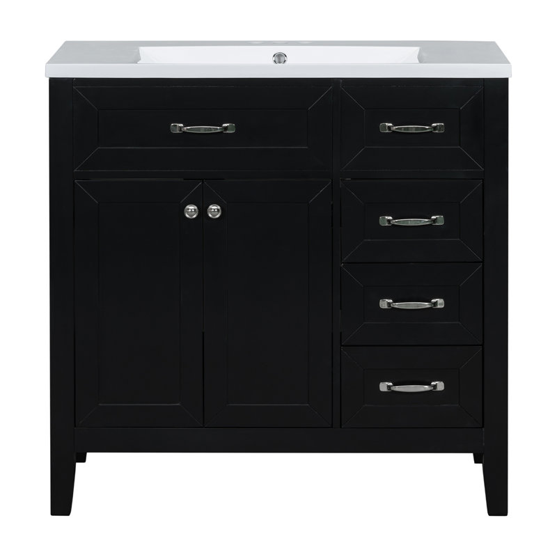 Meuble-lavabo 36 po avec lavabo, meuble-lavabo noir avec tiroirs, structure solide et panneau de fibres à densité moyenne