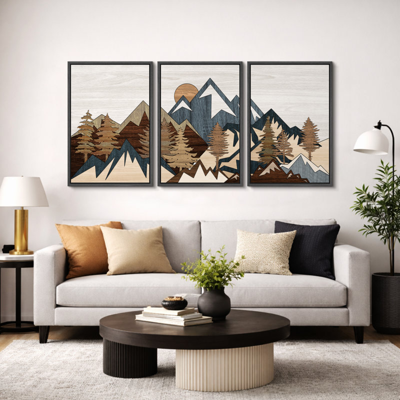 «Western Wood Effect Landscape», art de montagne de campagne brune, photos de décor de chalet rustique à la ferme, 3 pièces, impression sur toile encadrée, impression numérique 16 po x 24 po x 3 pièces, 24 po x 36 po x 3 pièces