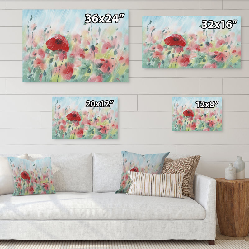«Red Poppy Field Under The Rain», reproduction sur toile, H 8 po x l 12 po x P 1 po, Toile tendue