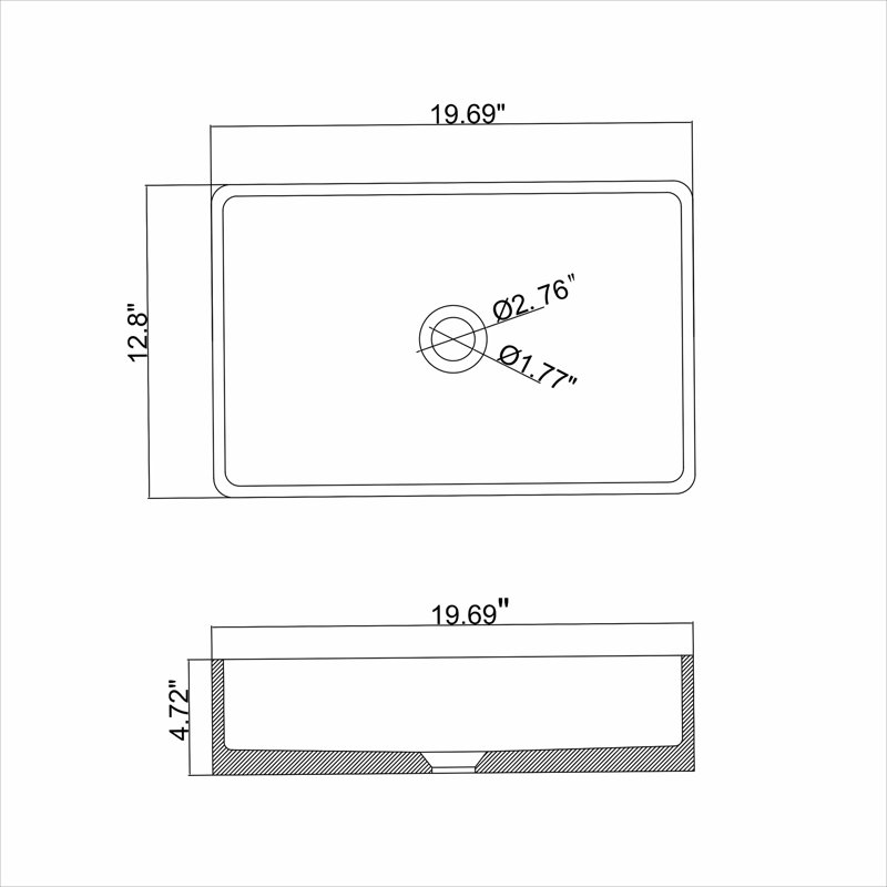 Lavabo de salle de bain rectangulaire en béton 19,68 "gris foncé moderne avec motifs