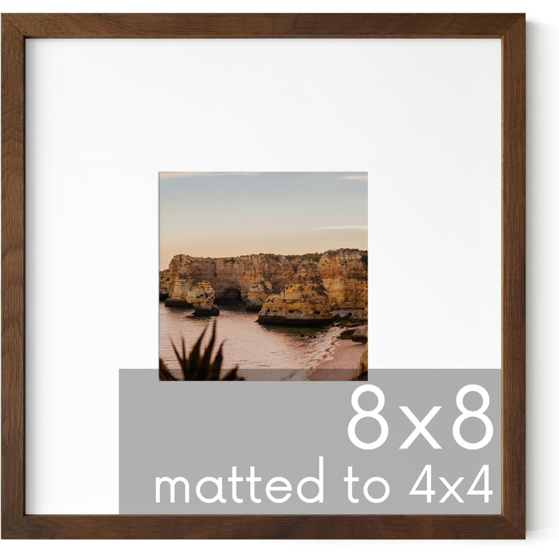 Brown Solid Wood Picture Frame with Mat, 4 x 4