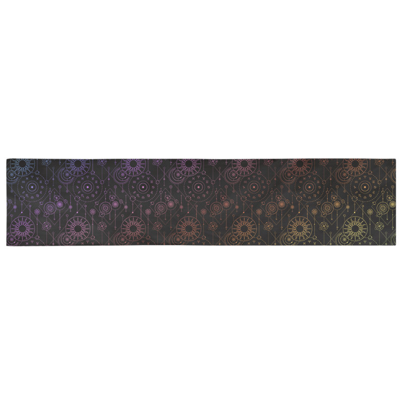 Chemin de table astrologie Avicia, 72 po x 16 po, Noir et arc-en-ciel, Sergé de coton