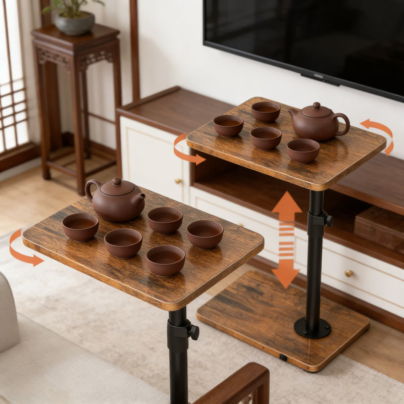 Table-plateau pivotante pour canapé pour téléviseur - table d'appoint réglable en hauteur avec base large et stable, conception en forme de C peu encombrante pour canapé, lit ou salle de bain, paquet de 2