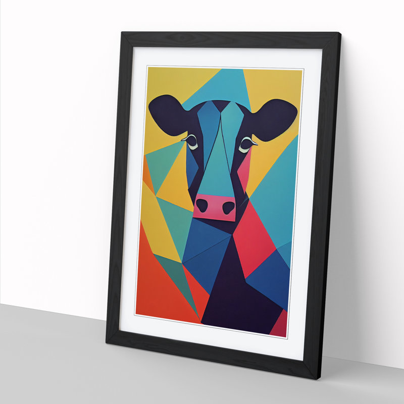 Cow Hypreprism - Single Picture Frame Print, 46cm H x 34cm W x 2" D, Walnut