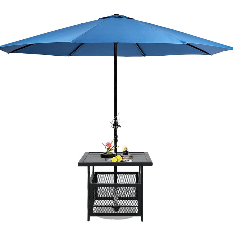 Table d'appoint d'extérieur pour patio avec parasol 9 pi, Bleu ciel