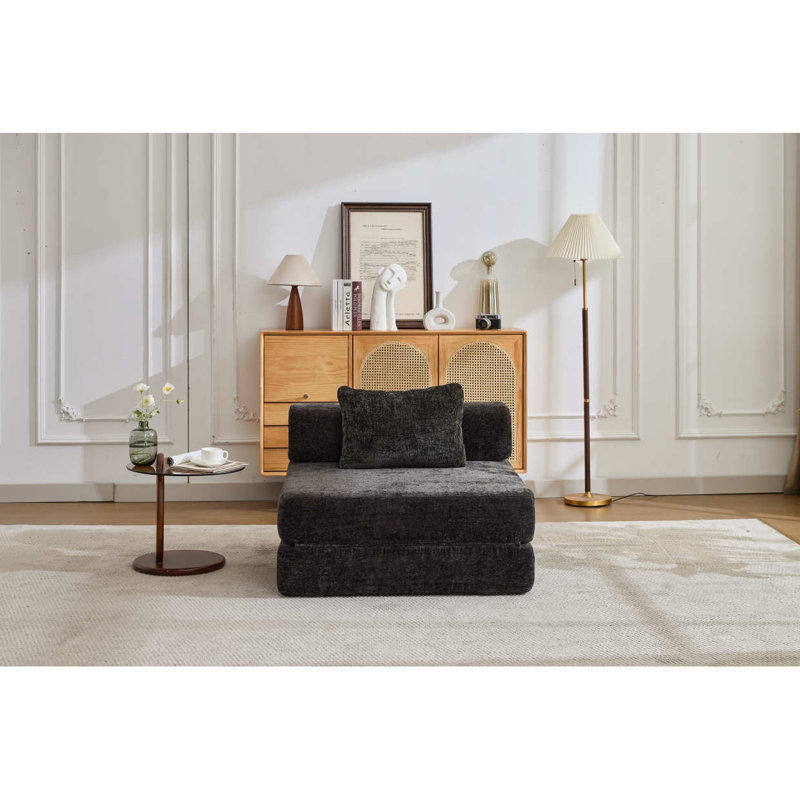 Canapé à compression, canapé-lit convertible au sol avec structure de forme fixe, canapé modulaire à assise simple sans os, sans assemblage requis, tissu chenille, pour le salon, noir