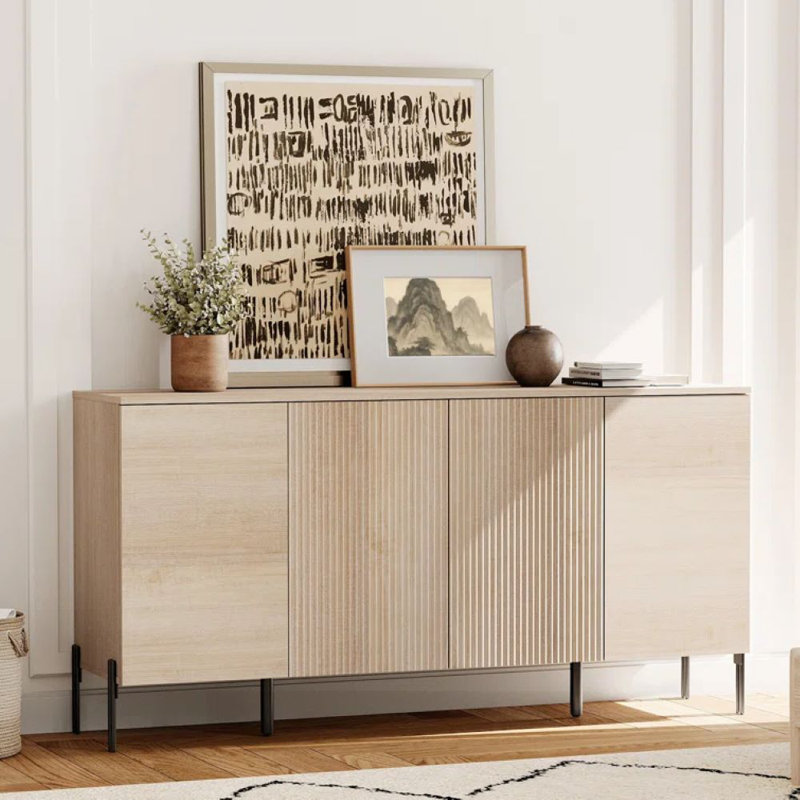Laverda 61" Accent Cabinet With 4 Doors,  Modern Credenza Storage Cabinet With Minimalist Reeded Design For Living Room, Kitchen, Dining Room, Hallway