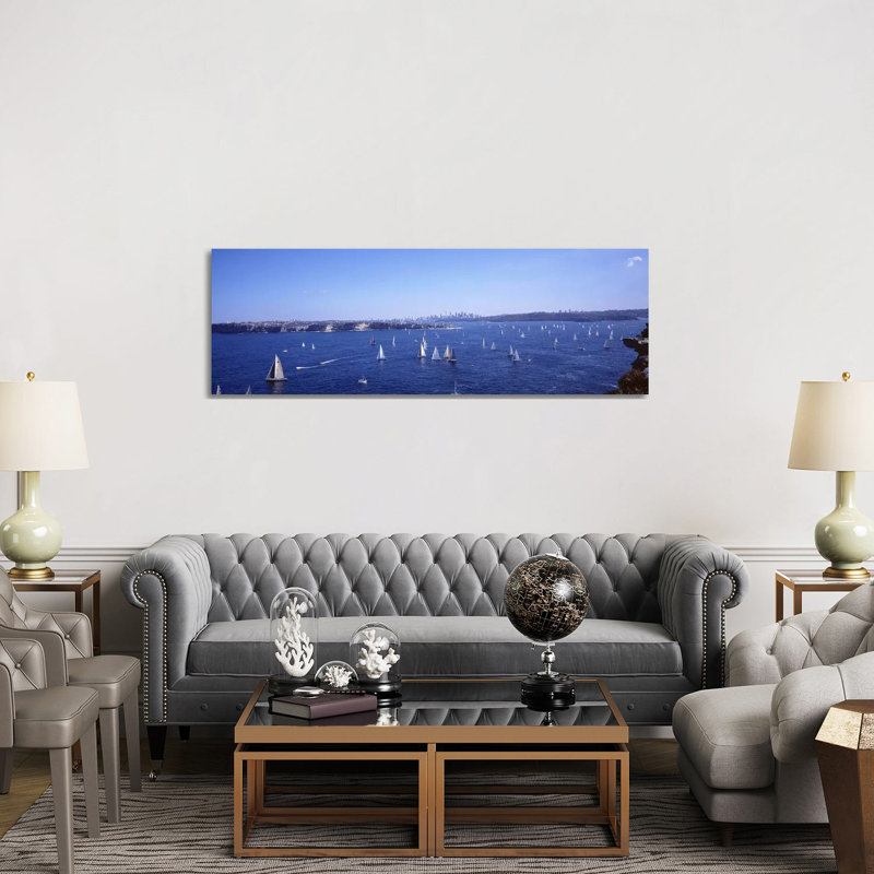 Yachts In The Bay, Sydney Harbor, Sydney, New South Wales, Australia by Panoramic Images - Panoramic Gallery-Wrapped Canvas Giclée on Canvas