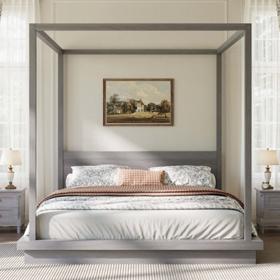 King Size Wooden Canopy Platform Bed with Headboard, Classic and Durable for Elegant Bedrooms(Mattress Not Included)
