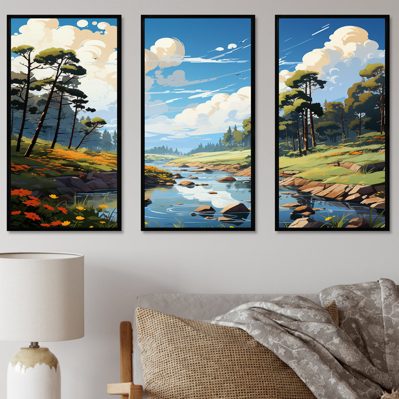 River Forest Hidden Treasure Scenery - Ensemble de décorations murales River Decor, Cadre flottant noir