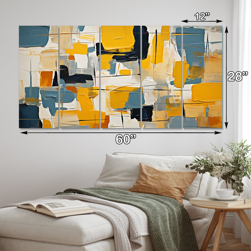 Expressionnisme abstrait carré sur toile - Art mural abstrait sur toile - 5 panneaux égaux
