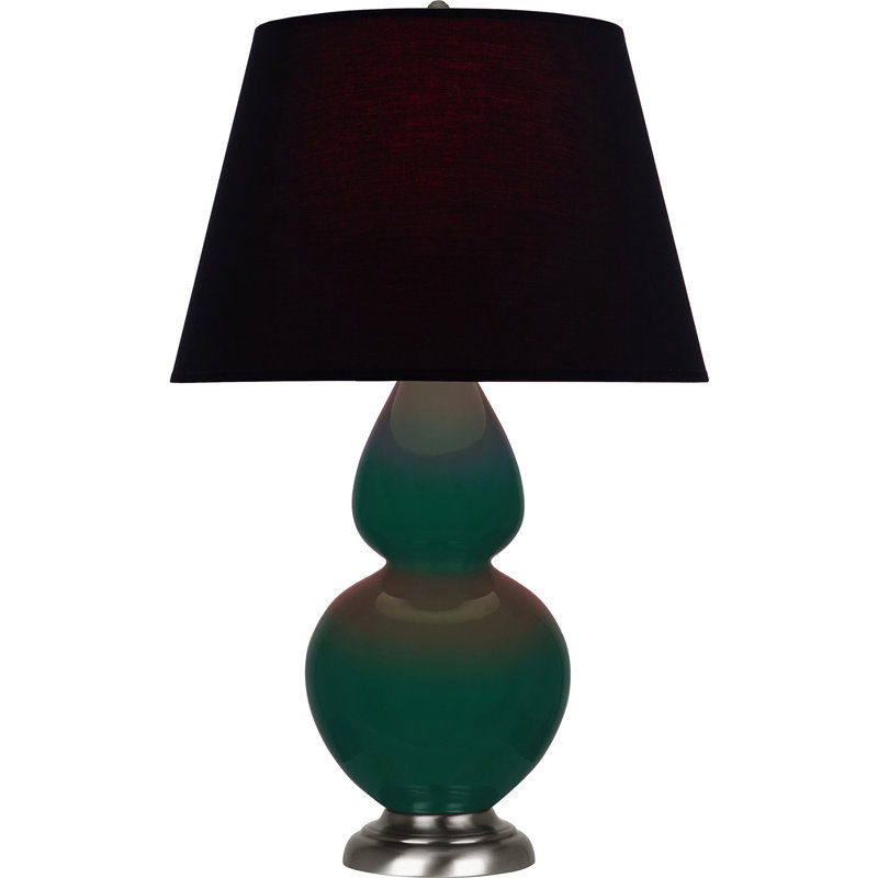 Lampe de table double gourde en céramique, Jungle glacé / argent antique, Noir / Rouge, Argent argent