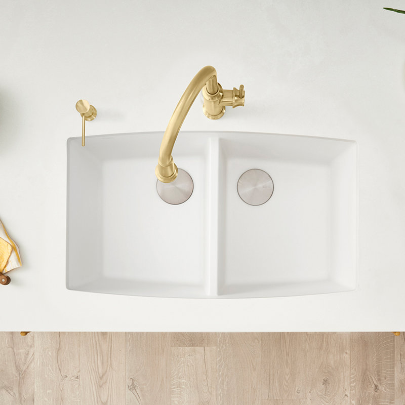 Performa SILGRANIT 33" 50/50 Double Bowl Undermount Kitchen Sink, White