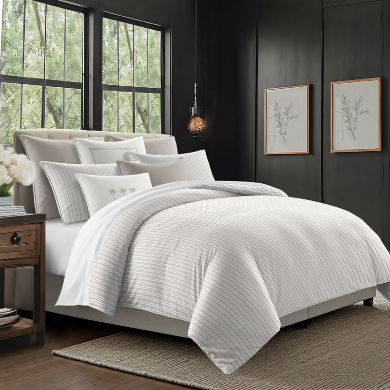 Pacific Stripe Cotton Reversible Coverlet Set, Cal.King Coverlet/Bedspread + 2 King Shams, Mushroom