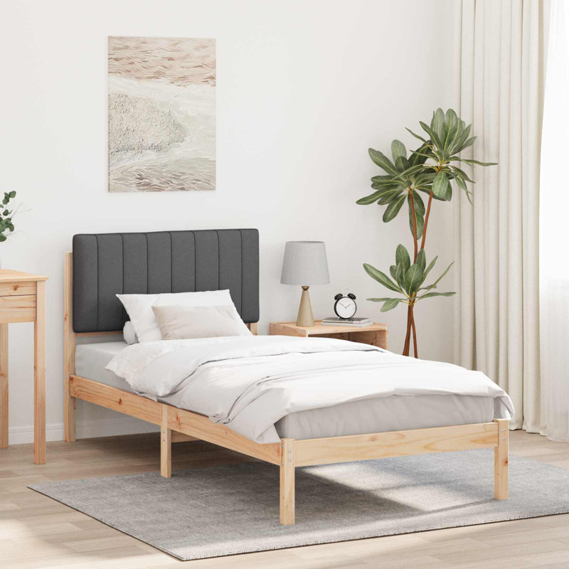Solid Wood Bed, European Single (90 x 200 cm), Natural/Dark Grey