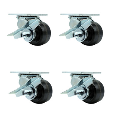 4 Piece Phenolic Caster Set with Ball Bearings and Brakes -  Service Caster, SCC-30CS3420-PHB-SLB-BSL-2-SLB-2