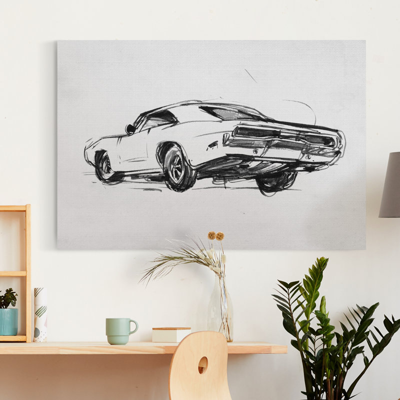 « Classic car sketch I », reproduction sur toile tendue, H 48 po x l 32 po x P 1 po