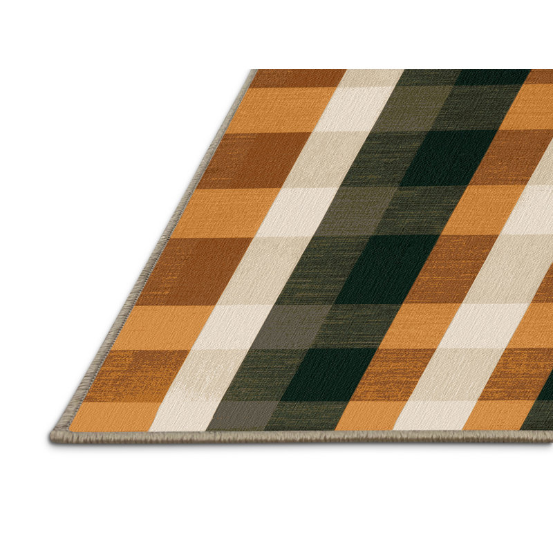 Machine Washable Checkered Brown Area Rug