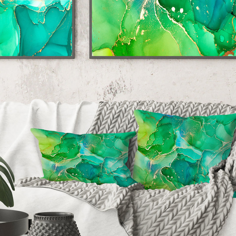 Green And Blue Liquid Art Abstract Throw Pillow, 16" x 16"