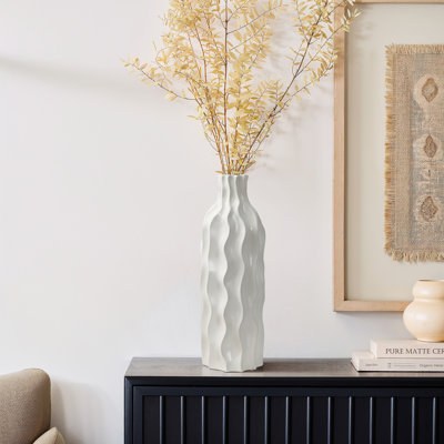 15.9'' H Modern White Wavy Ceramic Vase