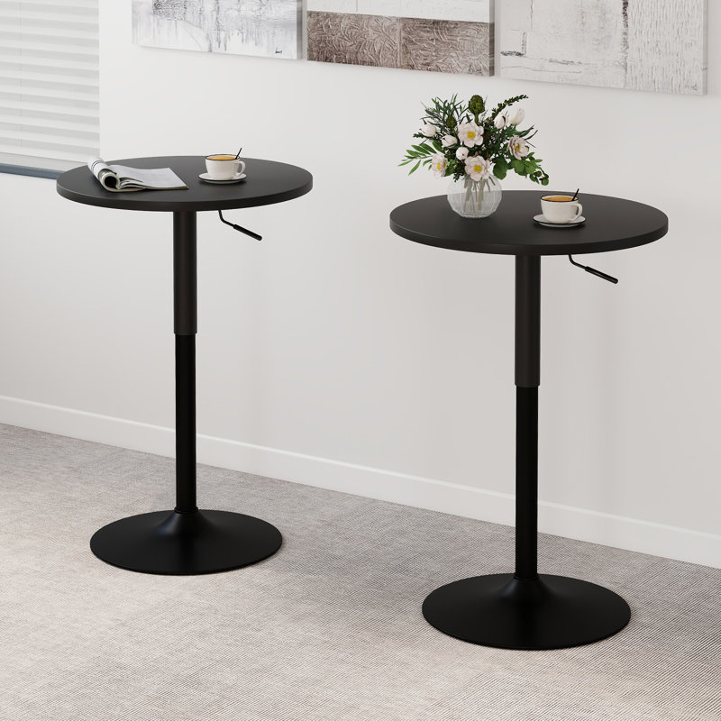 Set of 2 Modern 23.6" Round Dining Tables, Adjustable Height Swivel Base Pedestal Tables for Kitchen, Breakfast Nook, Black