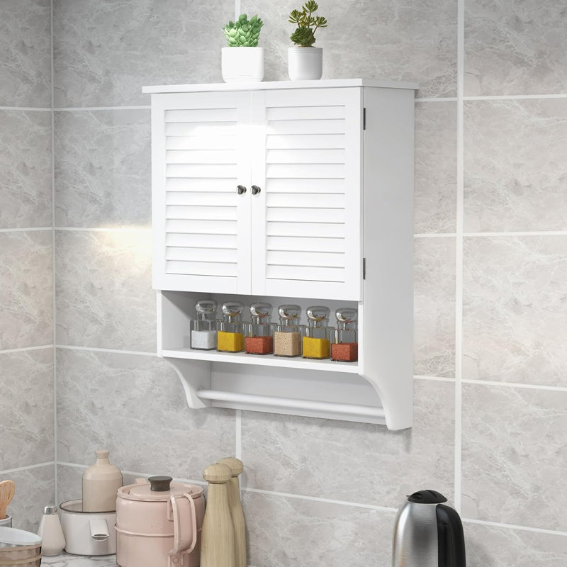 Wall-mounted Bathroom Cabinet With Louvered Doors, White