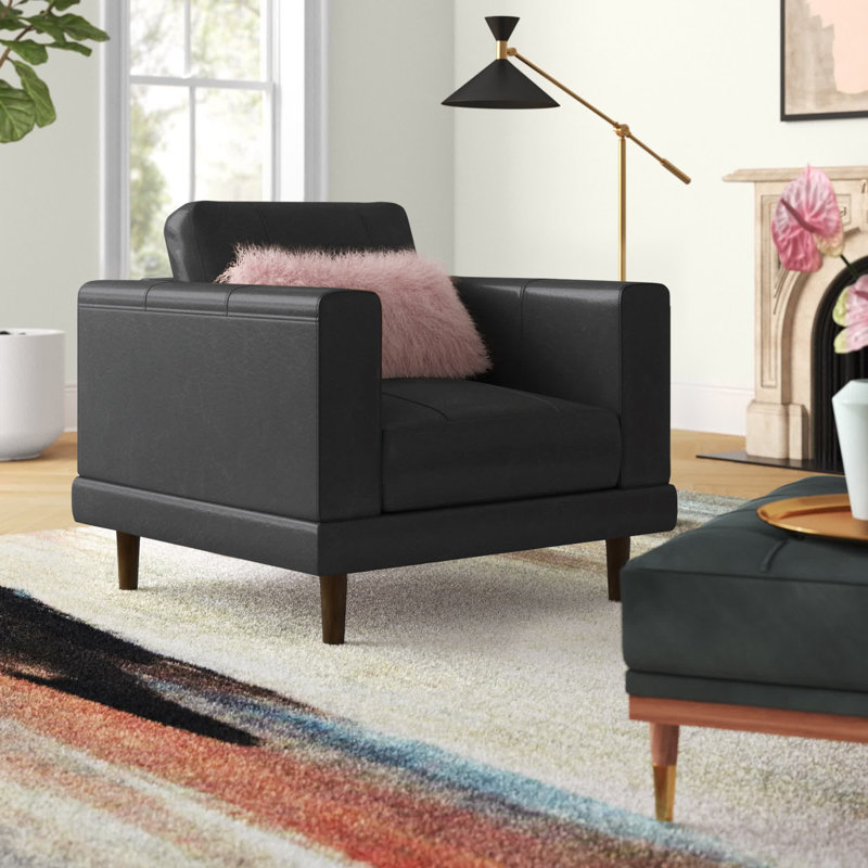 Fulks Leather Armchair, Charcoal Genuine Leather