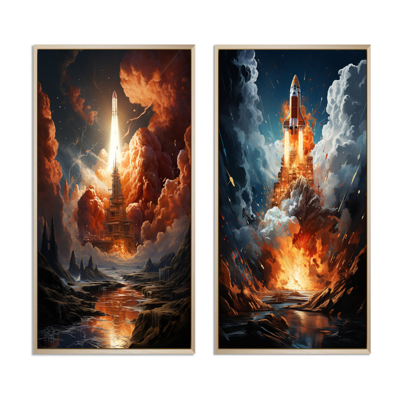 «Rocketship Celestial Choreography», 2 pièces, Encadrement brun, H 24 po x l 20 po