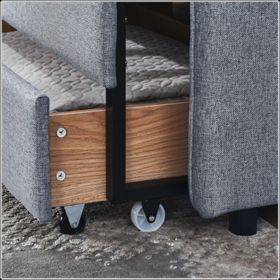 Midcentury-Inspired Upholstery Daybed With Trundle, Two Storage Drawers, And Flat Arms With Pocket