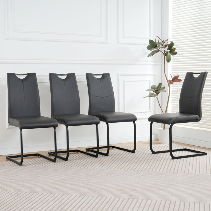 Ensemble de 4 chaises de salle à manger rembourrées modernes au design ergonomique, 4, Gris anthracite, Noir