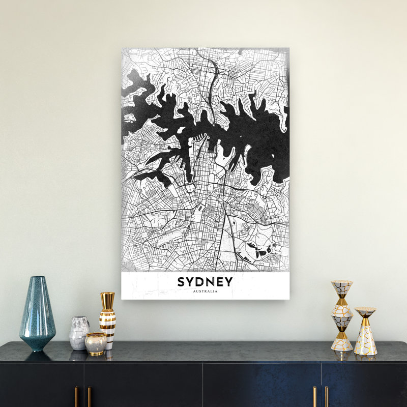 Sydney City Map Abstract Contemporary Architecture City Wall Art Print 1 Piece Wrapped Canvas Wall Art, 91.44cm H x 60.96cm W