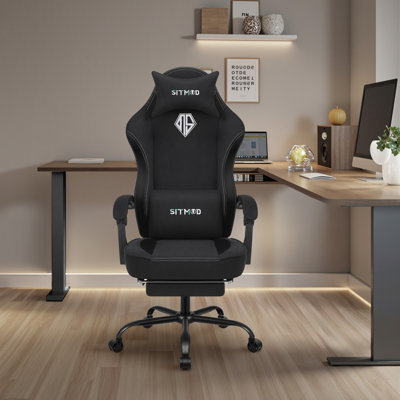 Gaming Chair With Footrest-pc Computer Ergonomic Video Game Chair-backrest And Seat Height Adjustable Swivel Task Chair For Adults With Headrest And L
