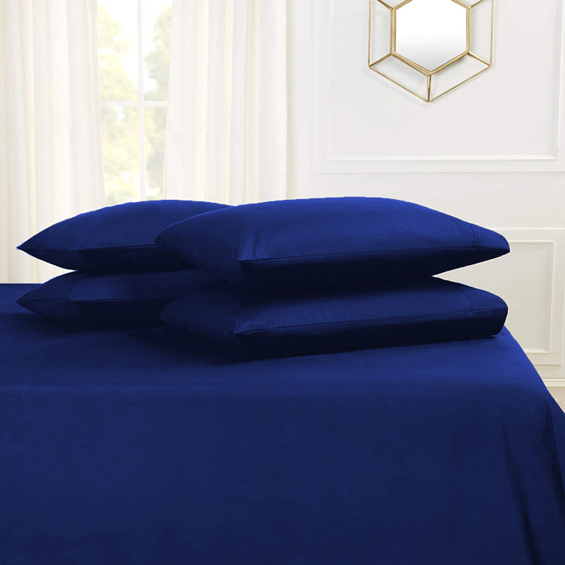 Microfiber Flatweave Sheet Set, Navy, King Sheet Set + 1 Fitted Sheet + 4 Pillowcases