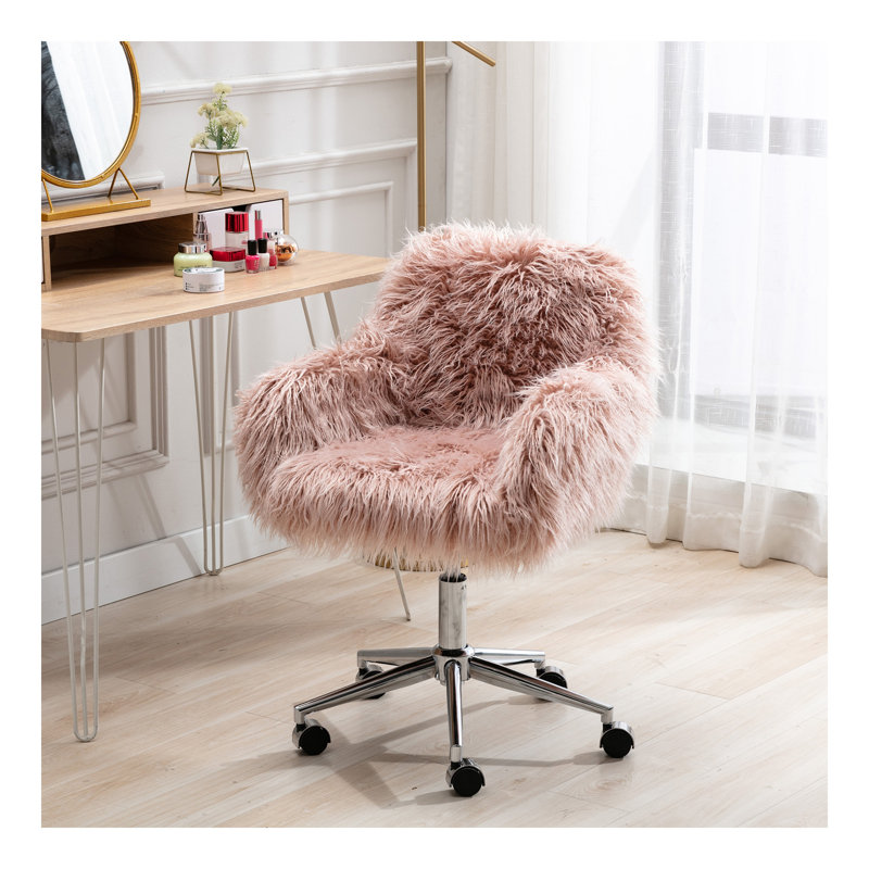 Fauteuil de bureau moderne en fausse fourrure HengMing, Rose