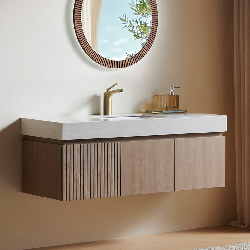 Plywood and Solid Wood Single Bathroom Vanity, Heidelberg, 48", Roma Travertine