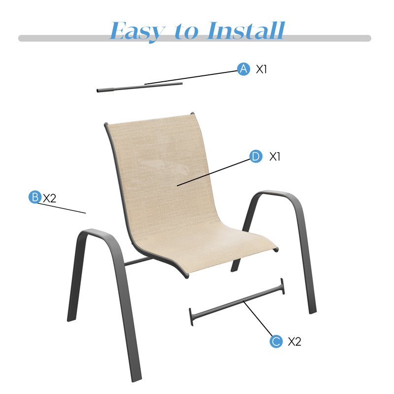 Ensemble de 6 chaises de patio pour l'extérieur, empilables et légères avec structure en polyester et revêtement en PVC toutes saisons