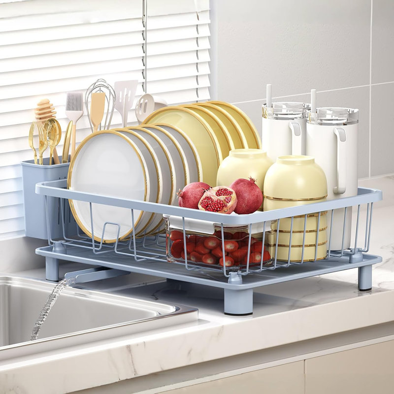 Premium Dish Drying Rack For Kitchen Counter With Utensil Holder, Space-Saving Design, Sturdy Rustproof Construction, Efficient Drainage System, Ideal Gift For Home Chefs