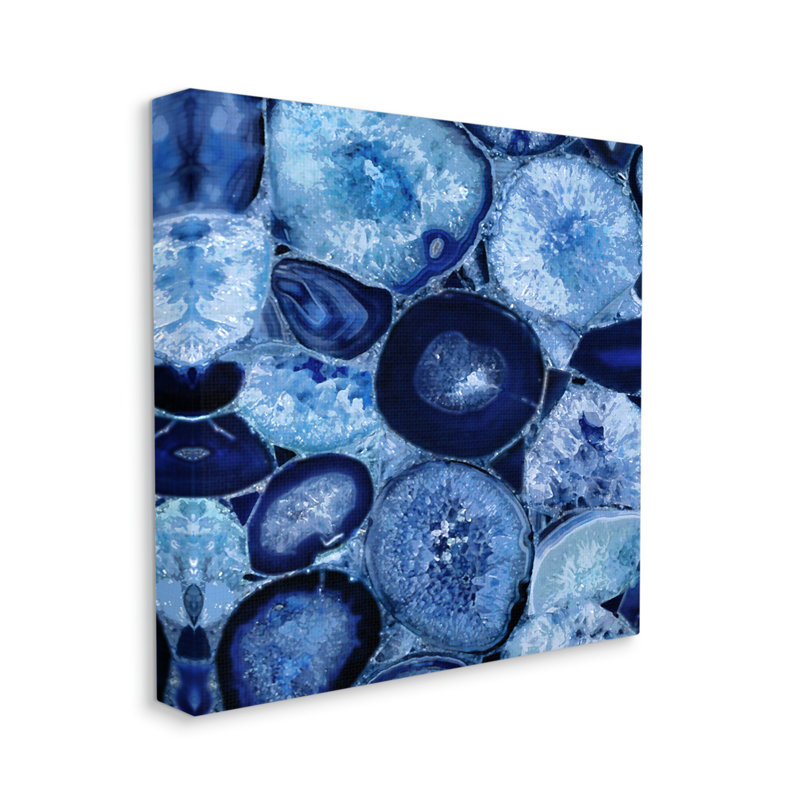 Blue Geode Crystals Arrangement Abstract Canvas Art, 36" x 36"