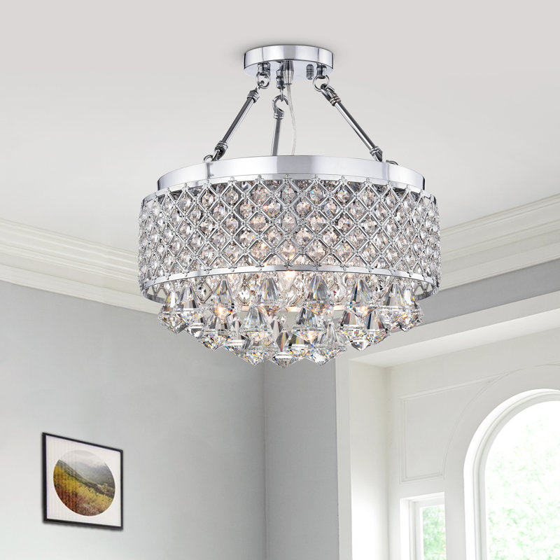 Plafonnier semi-encastré de type lustre cylindrique de 15 po à quatre lumières Aylana