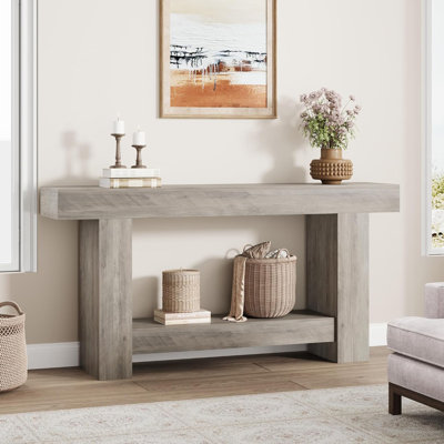 Grand canapé à 2 niveaux avec rangement DIDADI, console de style campagnard pour le salon, longue console pour le vestibule, table de vestibule pour l'entrée, couloir, gris, 63 po