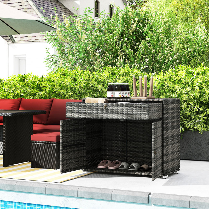 Pool Cabinet & Outdoor Towel Shelf - Hot Tub Accessories Bin Freestanding Pe With Drawer For Poolside Area Gray Spa Rack Accessory Storage Bathroom