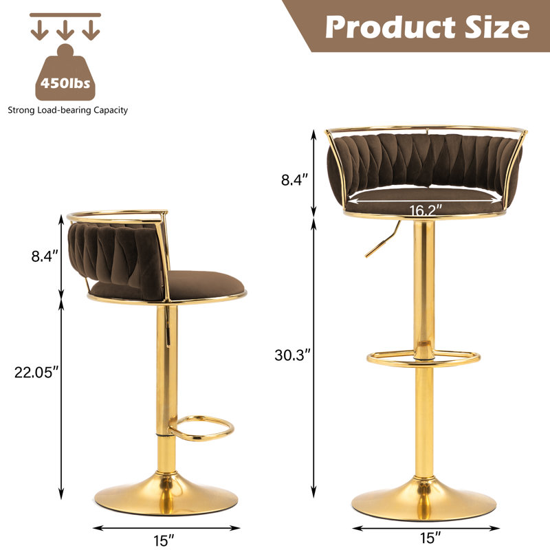 Tabouret de bar Christal, Café, Or
