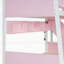 Lit superposé simple au-dessus de double avec escalier à rayures et tablettes latérales, rose, peu encombrant et élégant-133490562-133490564