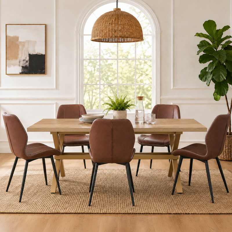 Table de salle à manger moderne 71 "pour 6 à 8 personnes avec structure en métal et tablette de rangement cachée