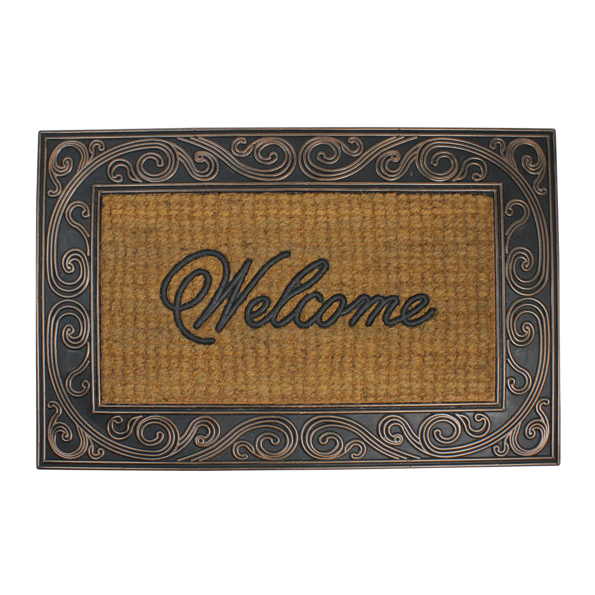 Northlight Black and Natural Coir Rectangular Welcome Doormat 22 x 48