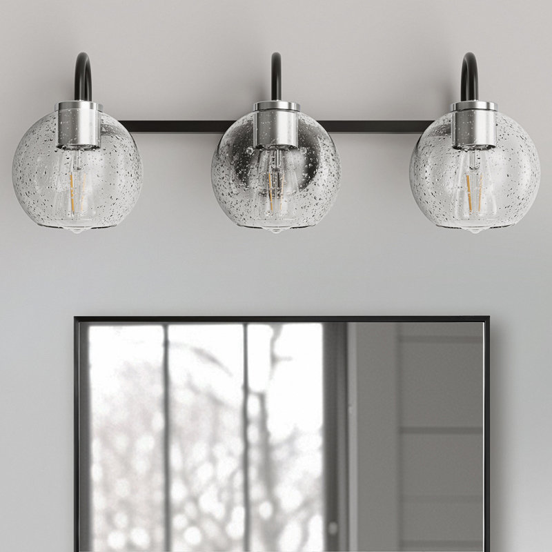 Luminaire de salle de bain moderne à 3 lumières avec abat-jour en verre transparent Adeliz