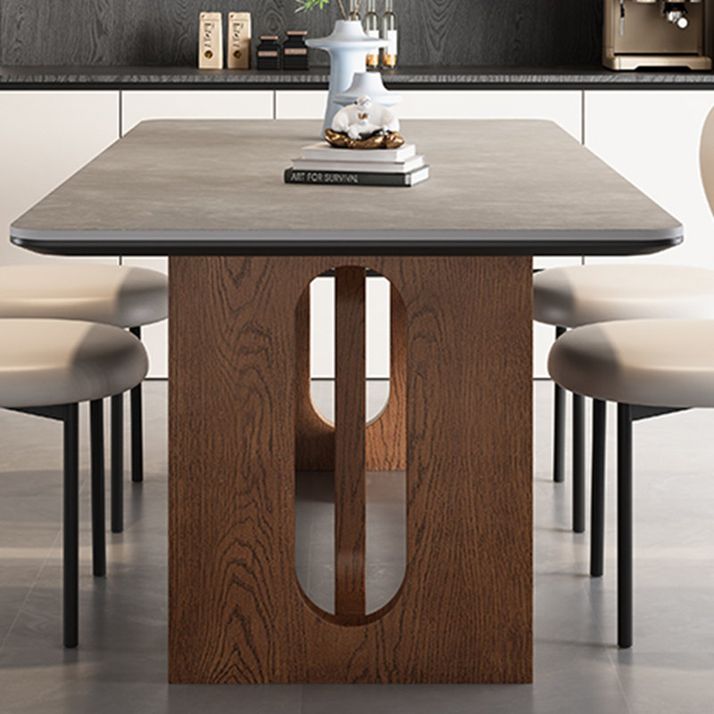 A granite dining table with ashwood legs, 29.5"H x 70.8"L x 35.4"W, Grey