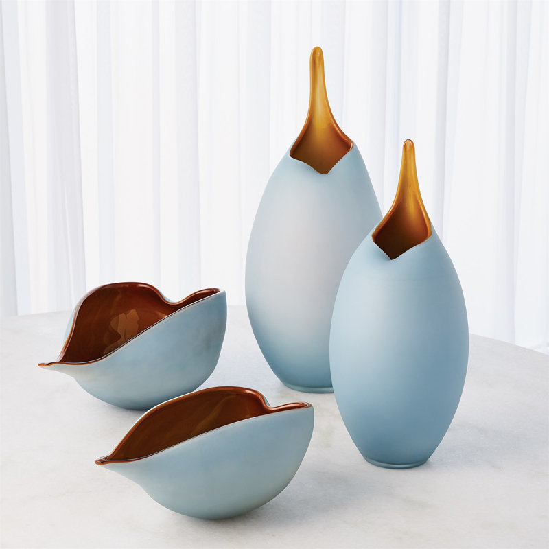 Amber and Blue Frosted Glass Decorative Vase