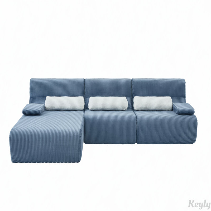 Canapé modulaire avec velours côtelé et sans assemblage, L 98 po, Velours côtelé bleu